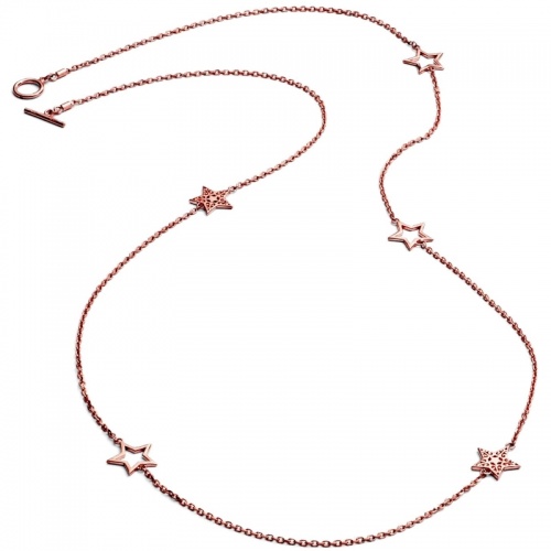18ct Rose Gold Vermeil On Sterling Silver Five Charm Star Necklace